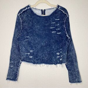 Love, Fire Denim Distressed Long Sleeves Top, Sz Medium